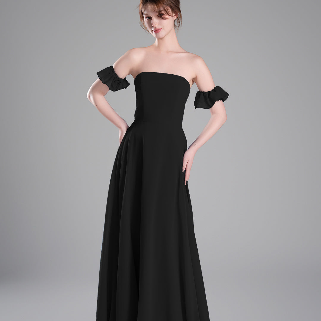 Off-Shoulder Ruffle Sleeves Figure Bodice A-line Dresses