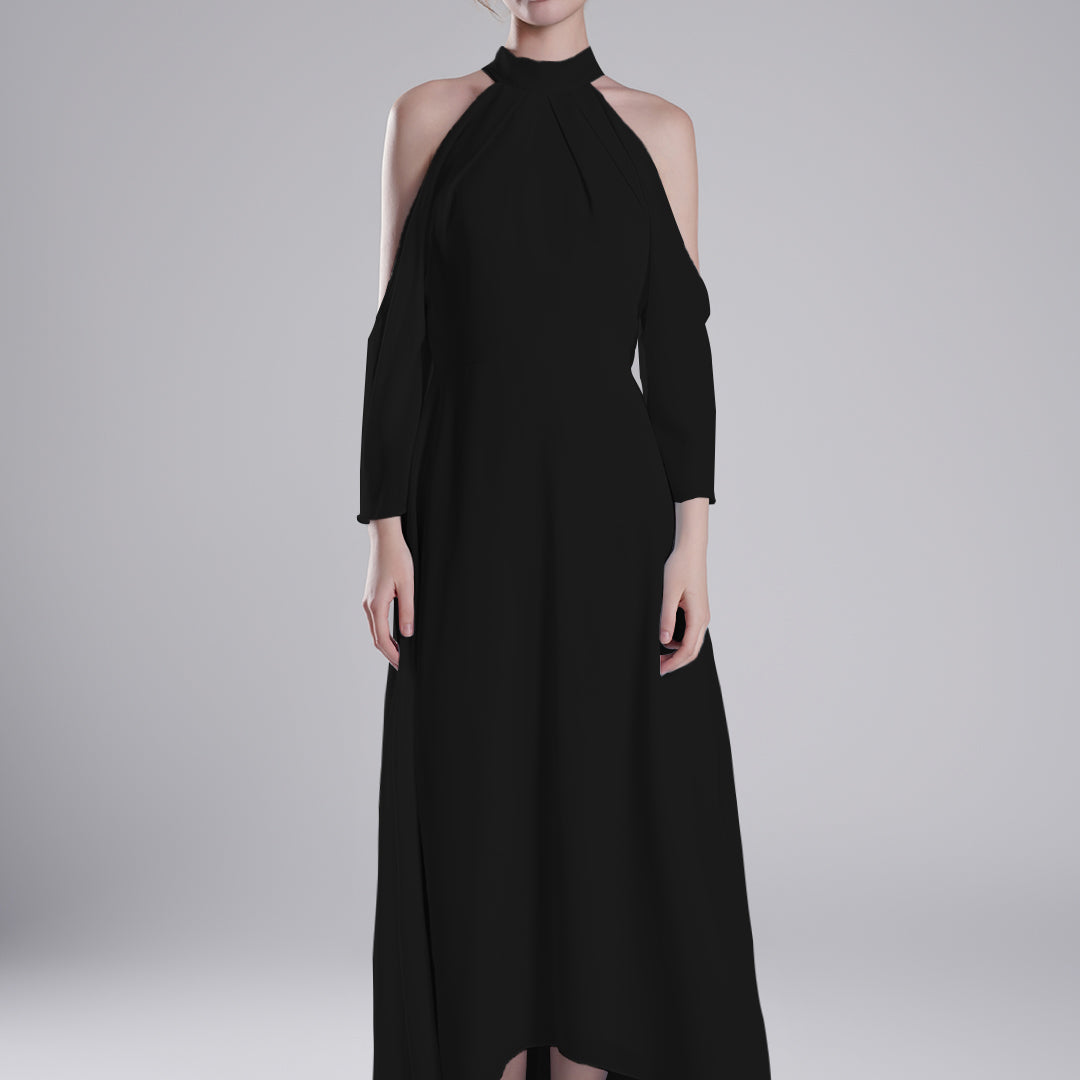 Back Tie Halter Neckline Tulle Long Sleeve Dresses