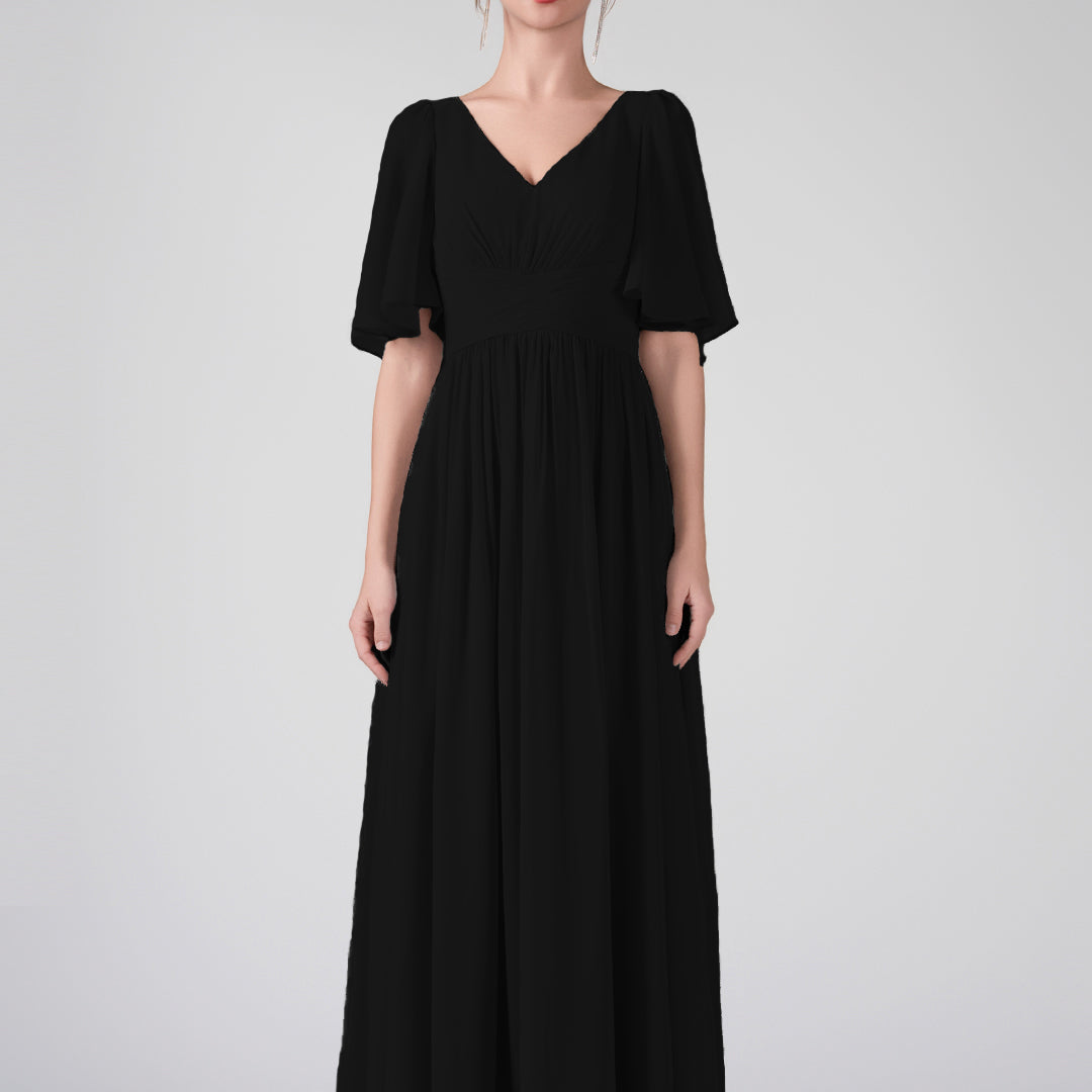 V-Neck Flowing Sleeves A-Line Ruffles Maxi Dresses