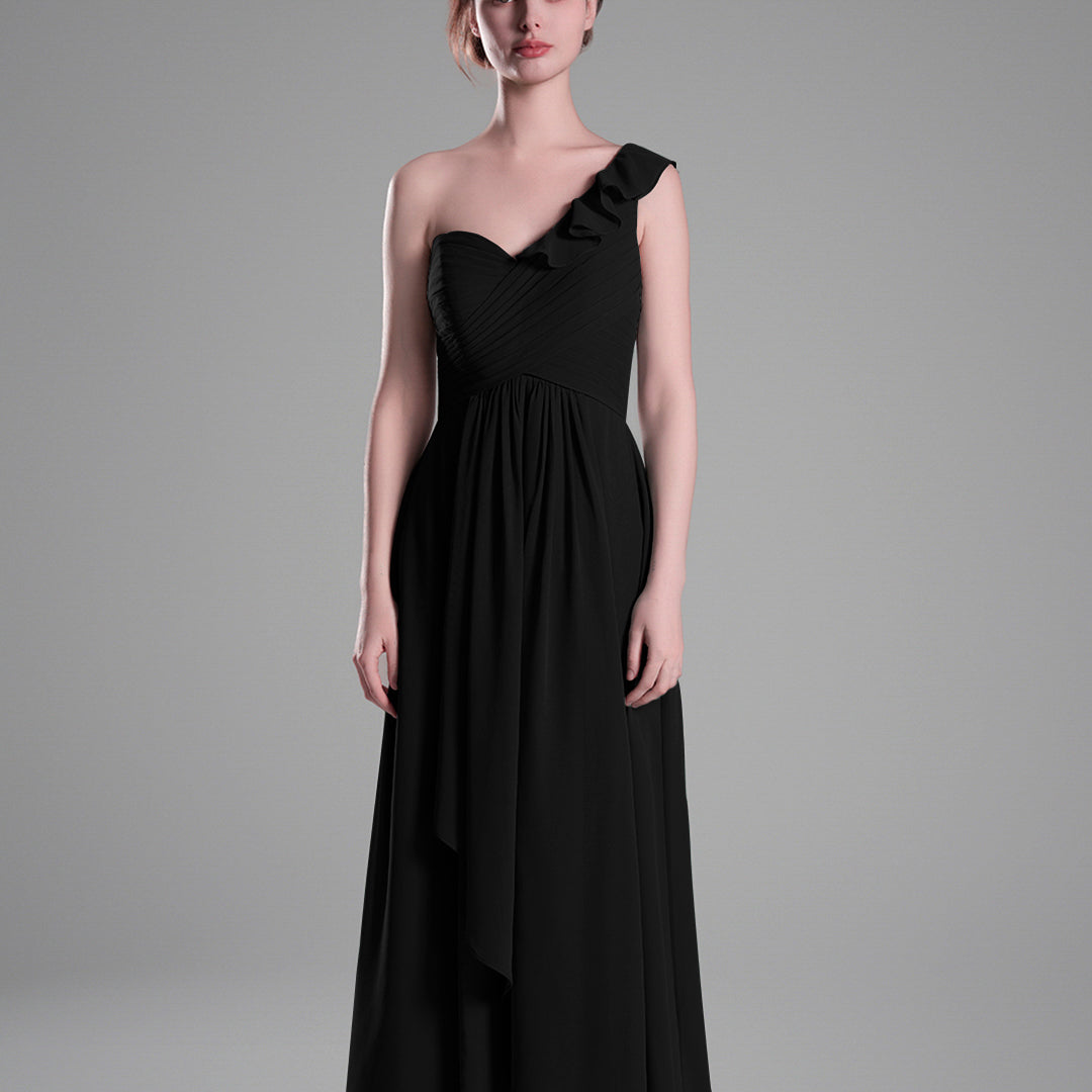 One-Shoulder Ruffle Pleated A-Line Dresses