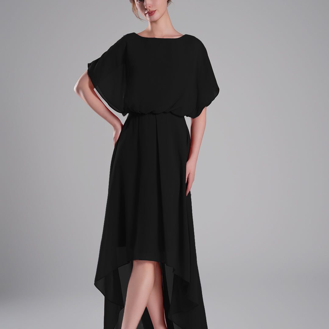 Boat Neck Open Back Flowing A-Line Dresses