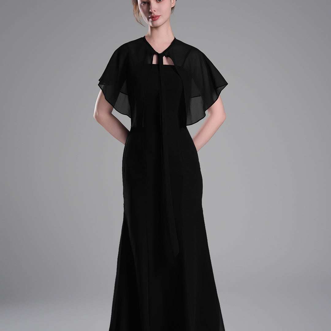 Detachable Chiffon Cape Floor-Length Mermaid Dresees