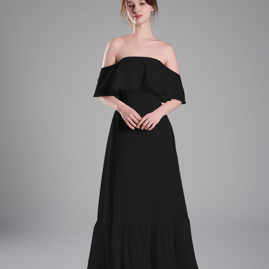 Off-Shoulder Ruffle Detailing Tiered Hemline Dresses