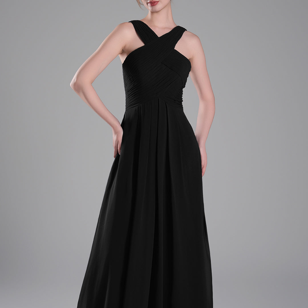 Crossed Straps Ruched Bodice A-Line Dresses