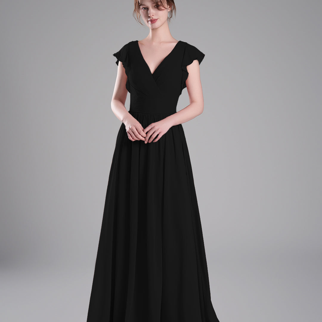 Flutter Sleeves Pleated Bodice Open Back Dresses