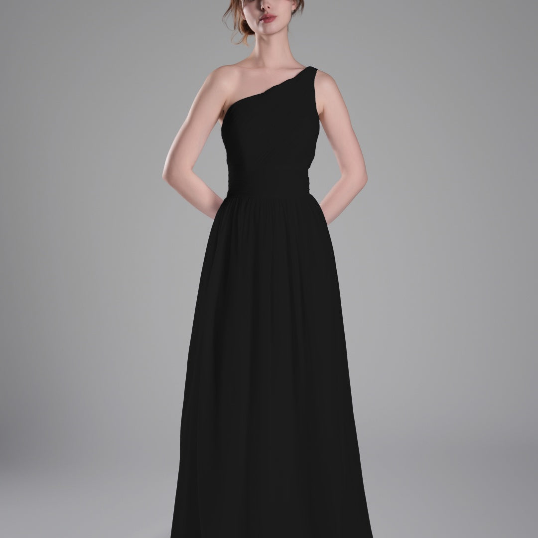 One-Shoulder Lace-Up Back Pleated A-Line Dresses