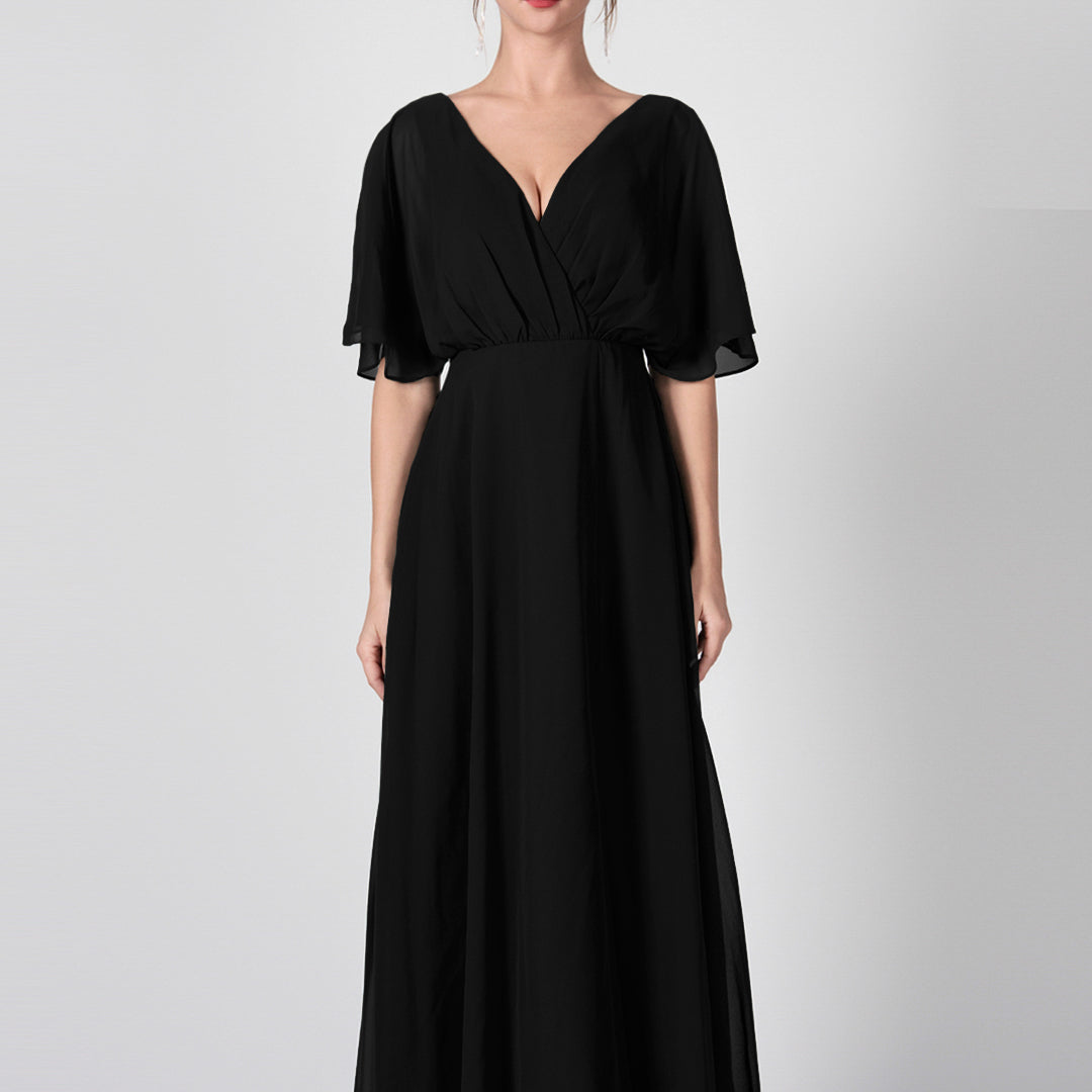 Open Back V-Neck Split Chiffon Maxi Dresses
