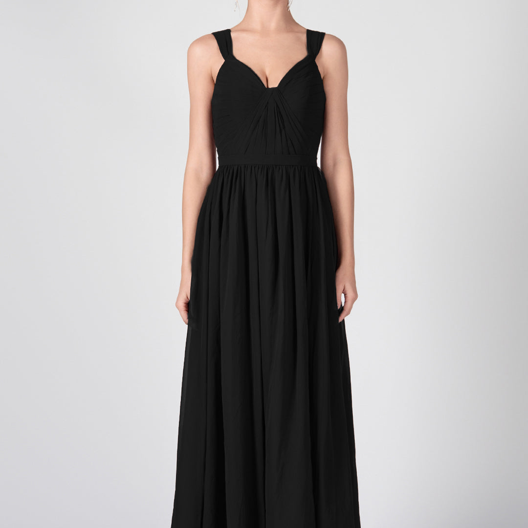 Ruched V-Neck Strappy Split Maxi Dresses