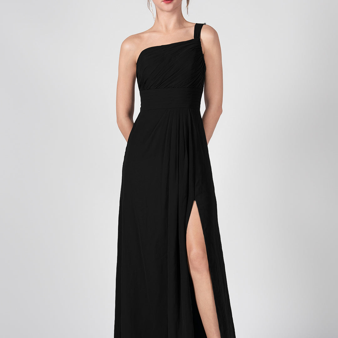 One Shoulder A-Line Side Split Chiffon Maxi Dresses