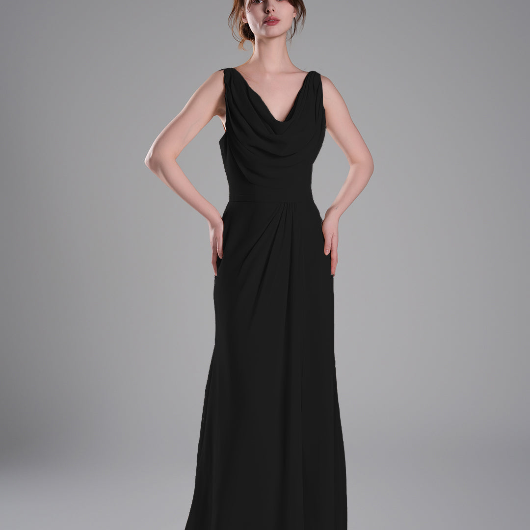 Cowl Neckline Fitted Bodice Asymmetrical Dresses