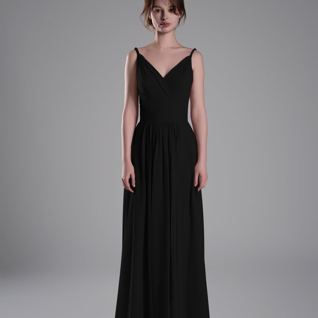 V-Neck Pleated Split A-Line Bridesmaid Dresses