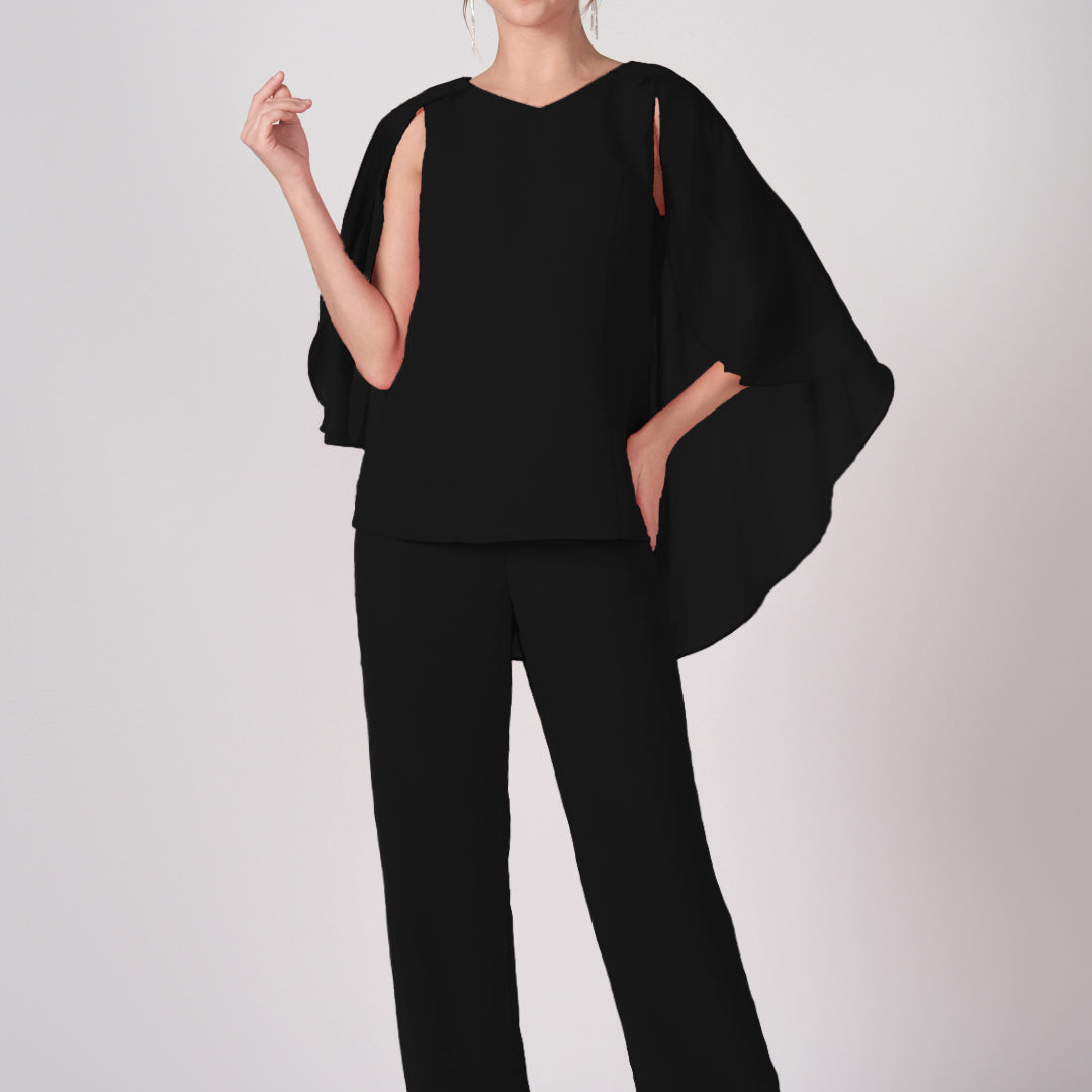 2-Piece Mother of the Bride Chiffon Pant Suits with Cape