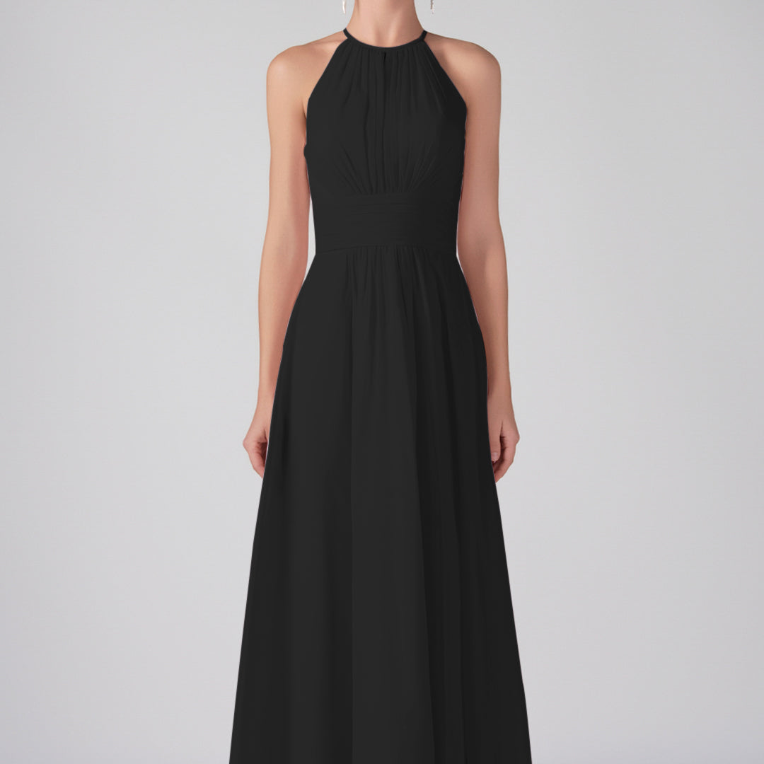 Robe longue chic à volants et bretelles licou