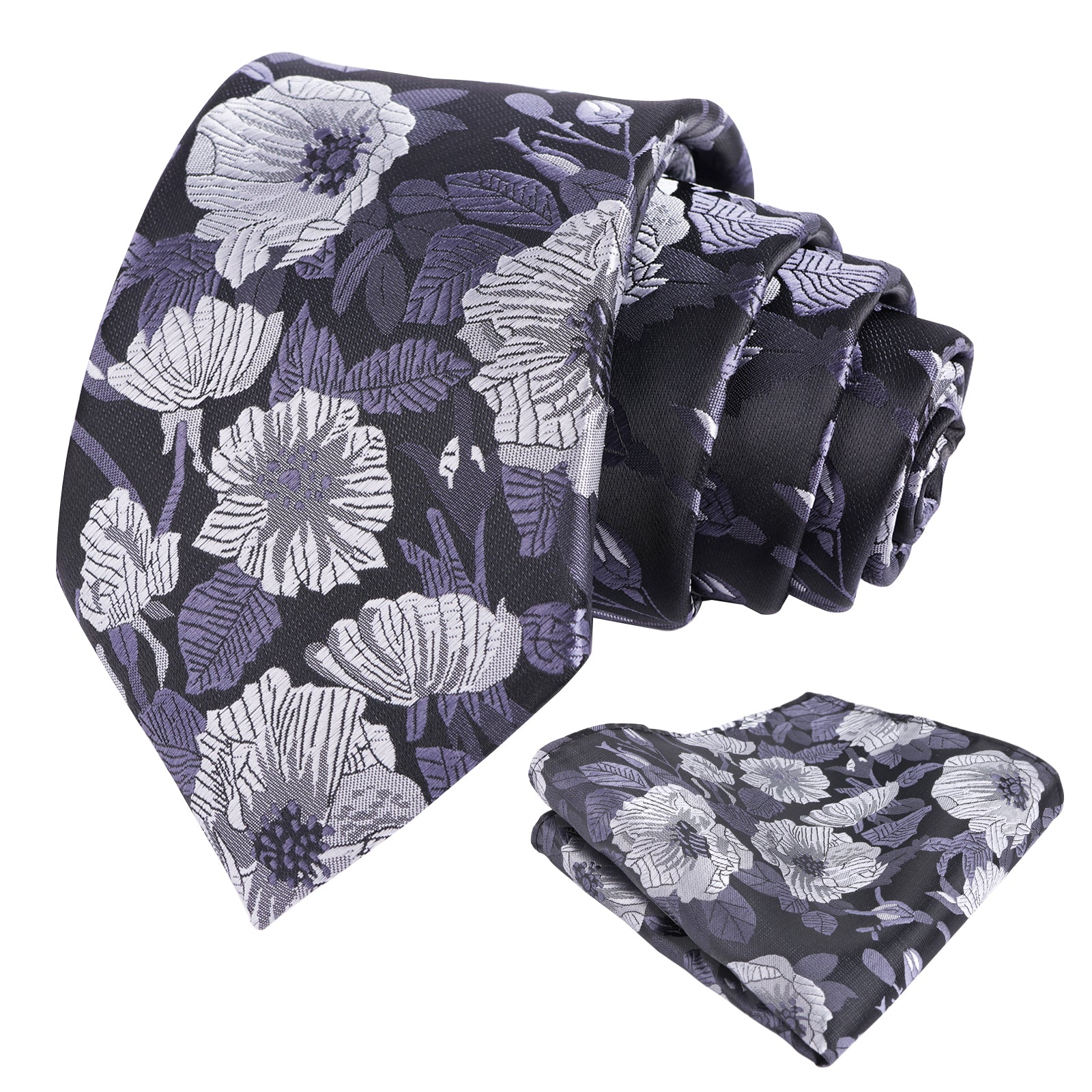Mens 3.35inches Large Floral Pattern Necktie and Printed Pocket Square Set-159