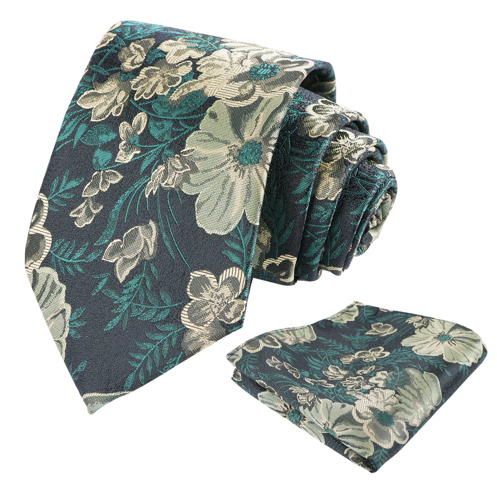 Mens 3.35inches Large Floral Pattern Necktie and Printed Pocket Square Set-159