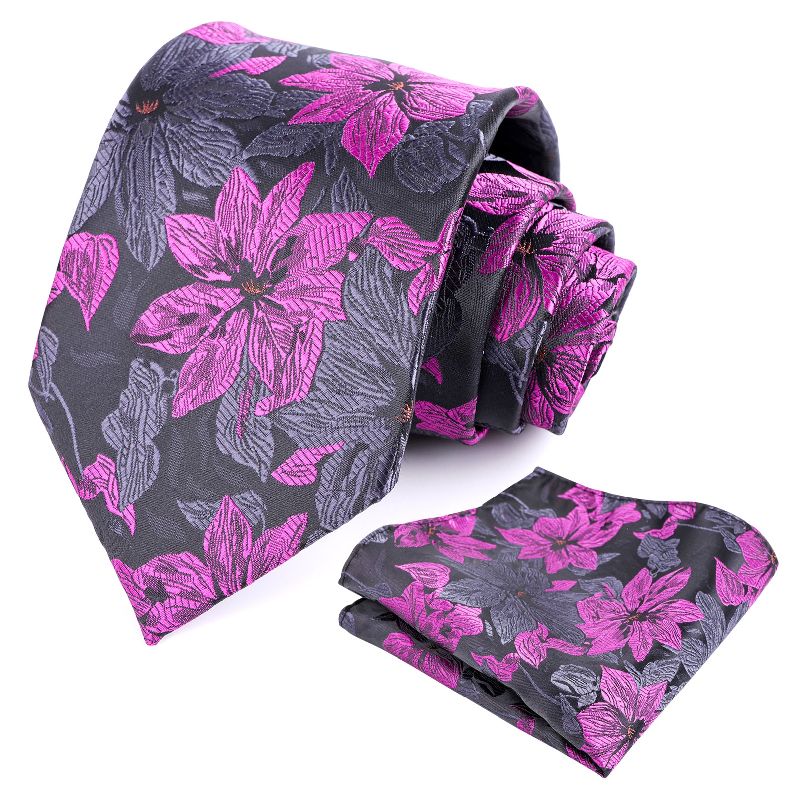 Mens 3.35inches Large Floral Pattern Necktie and Printed Pocket Square Set-159
