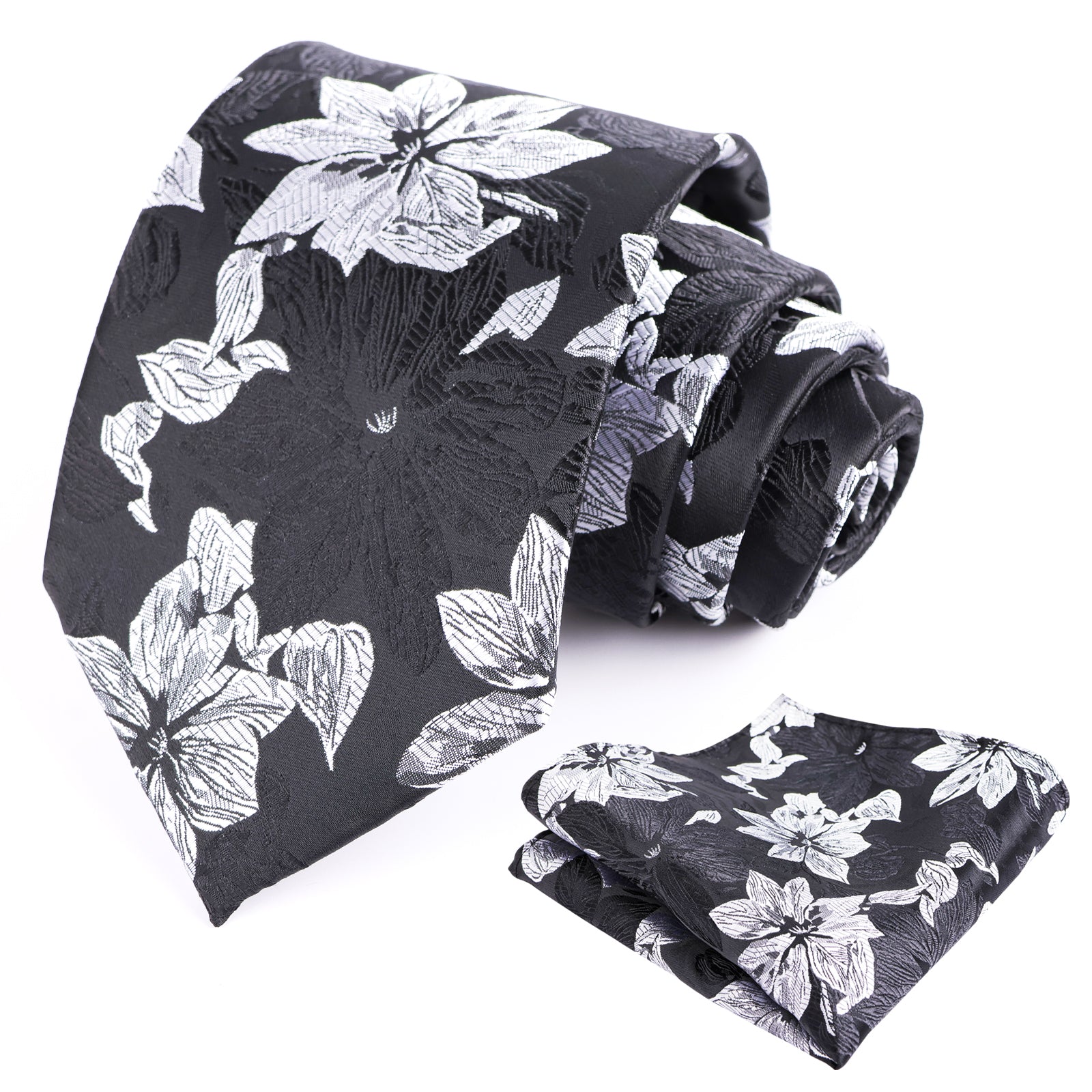 Mens 3.35inches Large Floral Pattern Necktie and Printed Pocket Square Set-159