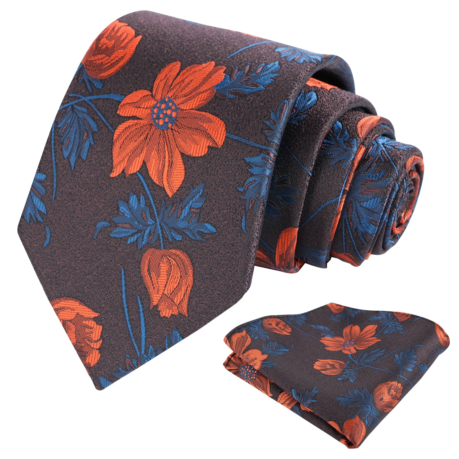 Mens 3.35inches Large Floral Pattern Necktie and Printed Pocket Square Set-159