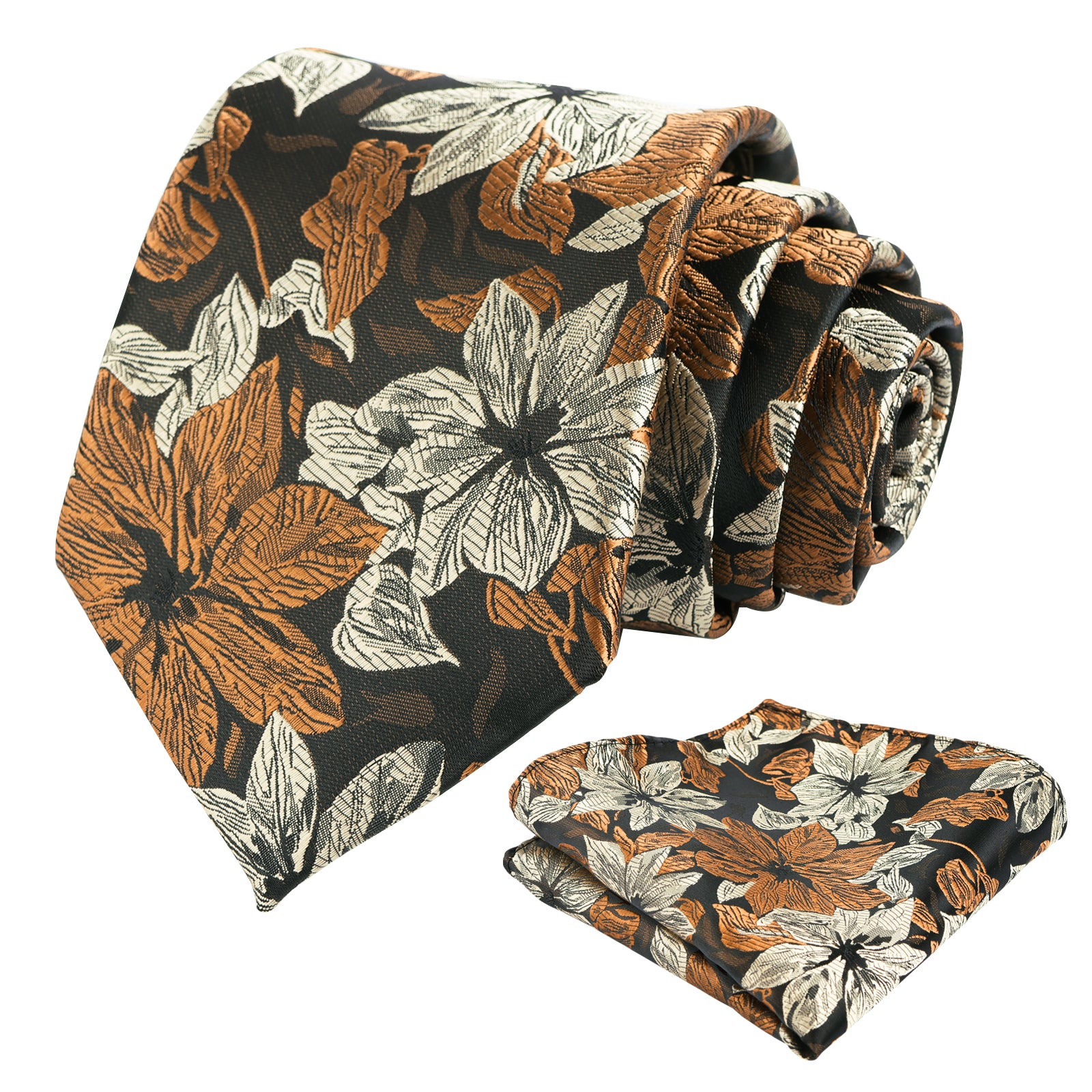 Mens 3.35inches Large Floral Pattern Necktie and Printed Pocket Square Set-159