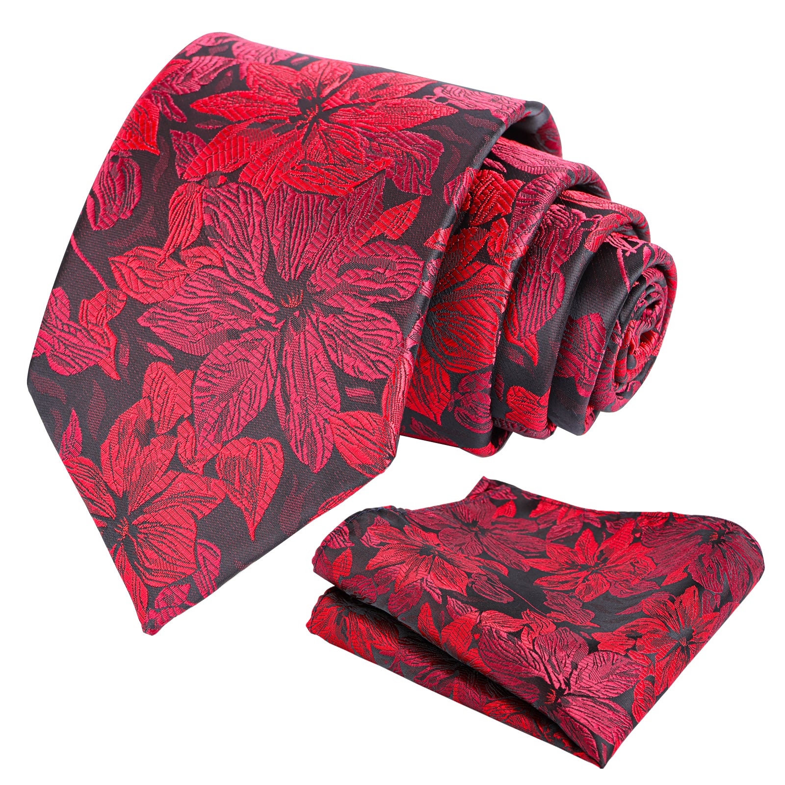 Mens 3.35inches Large Floral Pattern Necktie and Printed Pocket Square Set-159