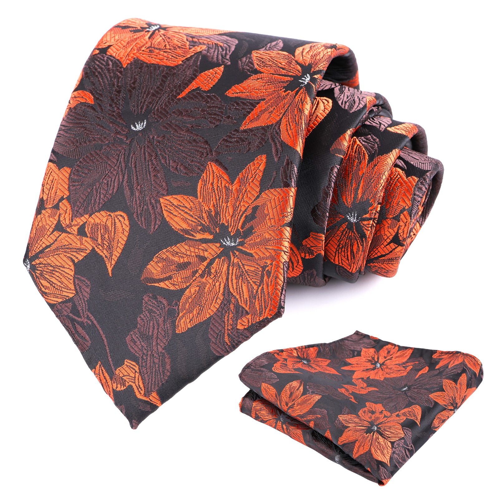 Mens 3.35inches Large Floral Pattern Necktie and Printed Pocket Square Set-159