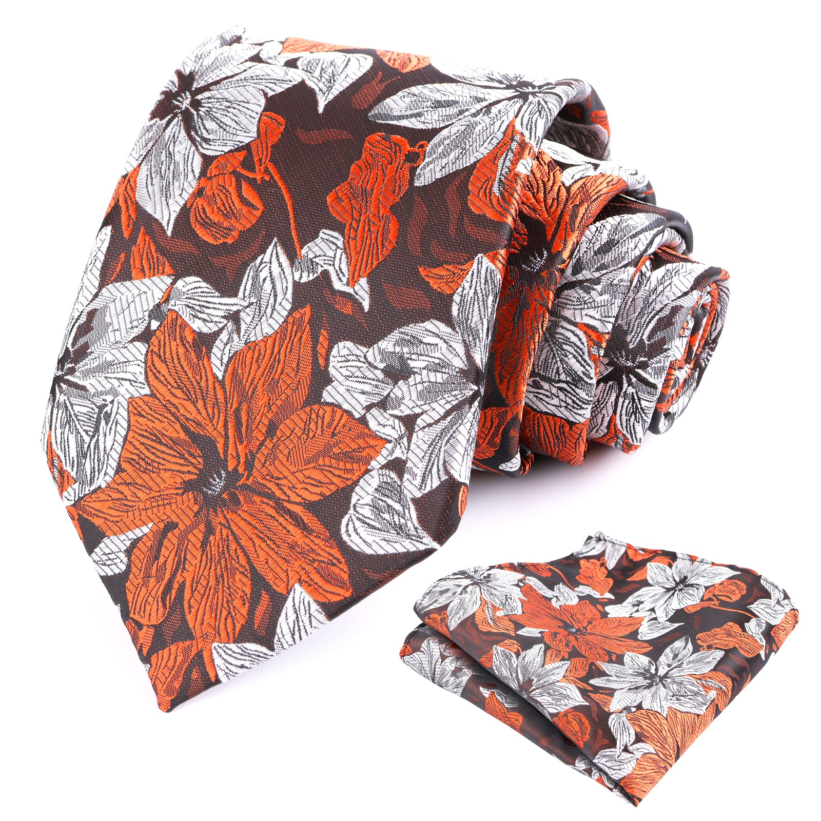 Mens 3.35inches Large Floral Pattern Necktie and Printed Pocket Square Set-159