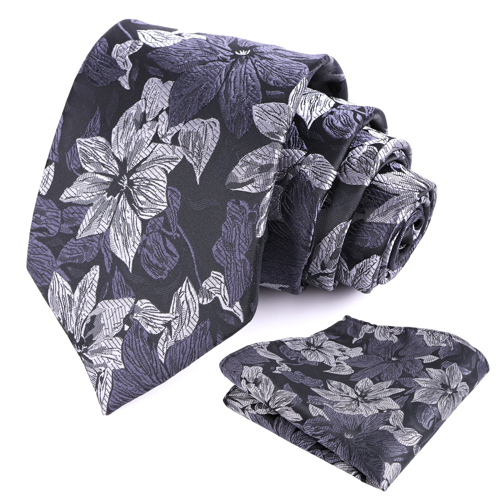 Mens 3.35inches Large Floral Pattern Necktie and Printed Pocket Square Set-159