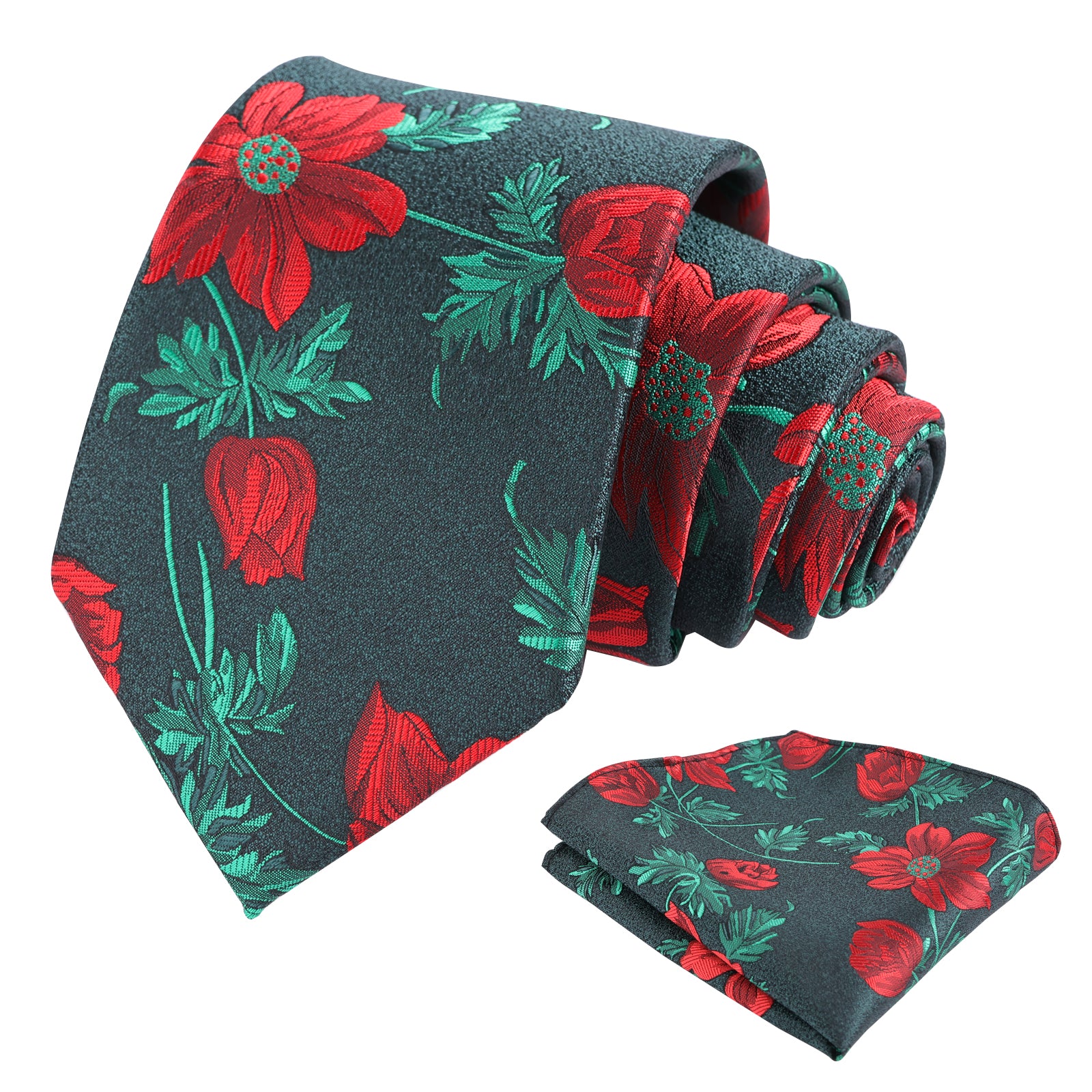 Mens 3.35inches Large Floral Pattern Necktie and Printed Pocket Square Set-159