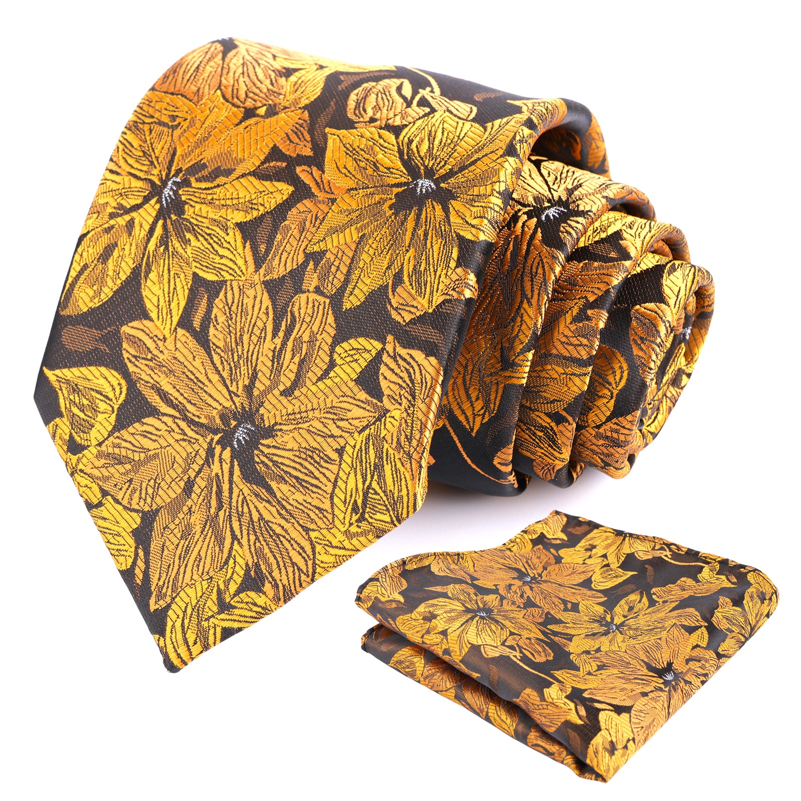 Mens 3.35inches Large Floral Pattern Necktie and Printed Pocket Square Set-159