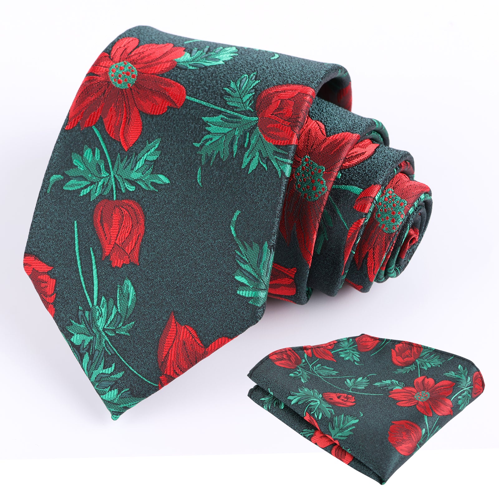 Mens 3.35inches Large Floral Pattern Necktie and Printed Pocket Square Set-159