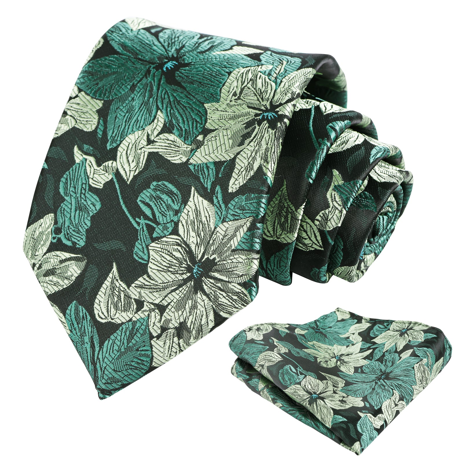 Mens 3.35inches Large Floral Pattern Necktie and Printed Pocket Square Set-159