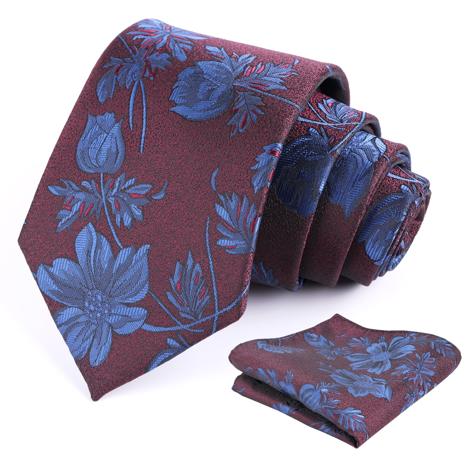 Mens 3.35inches Large Floral Pattern Necktie and Printed Pocket Square Set-159