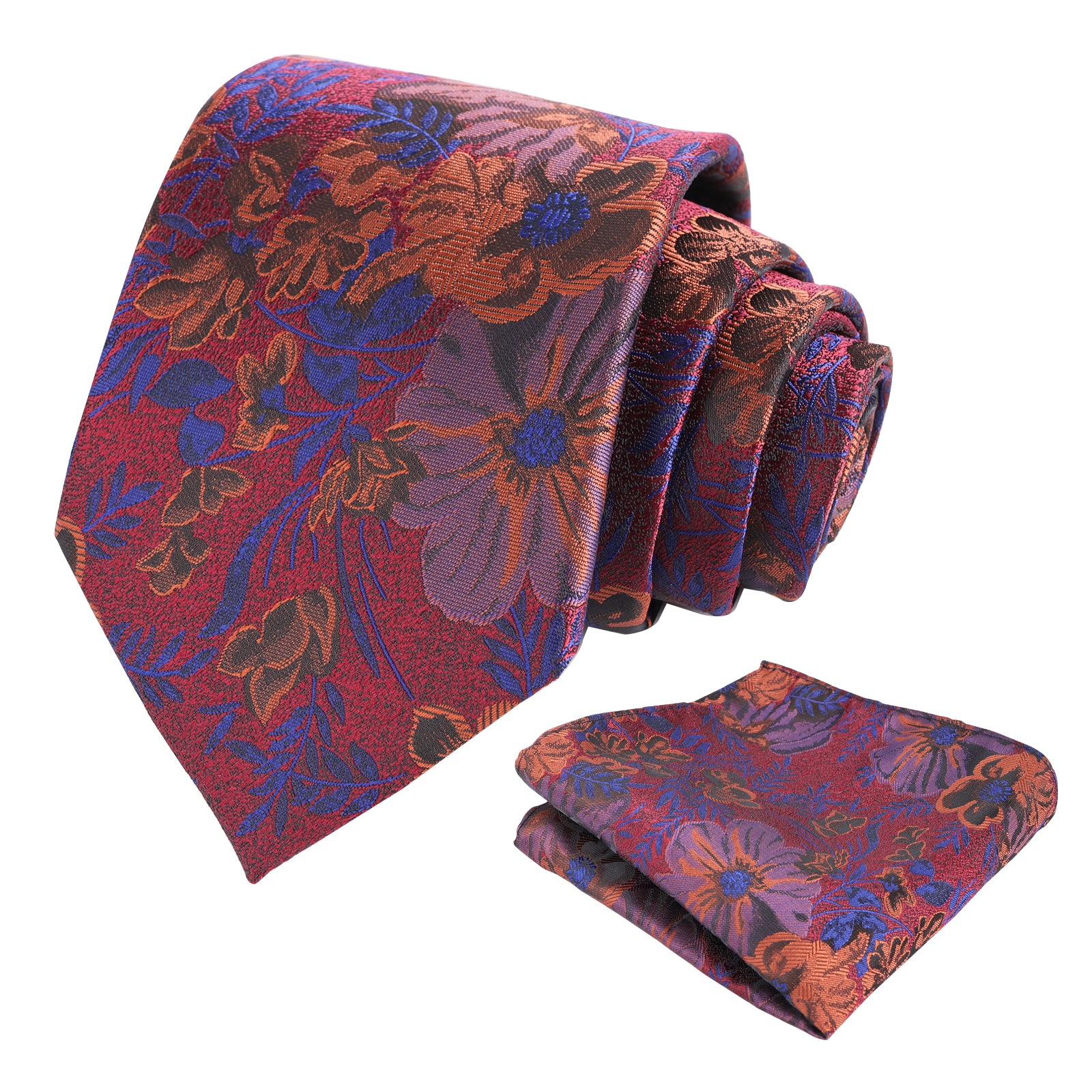 Mens 3.35inches Large Floral Pattern Necktie and Printed Pocket Square Set-159