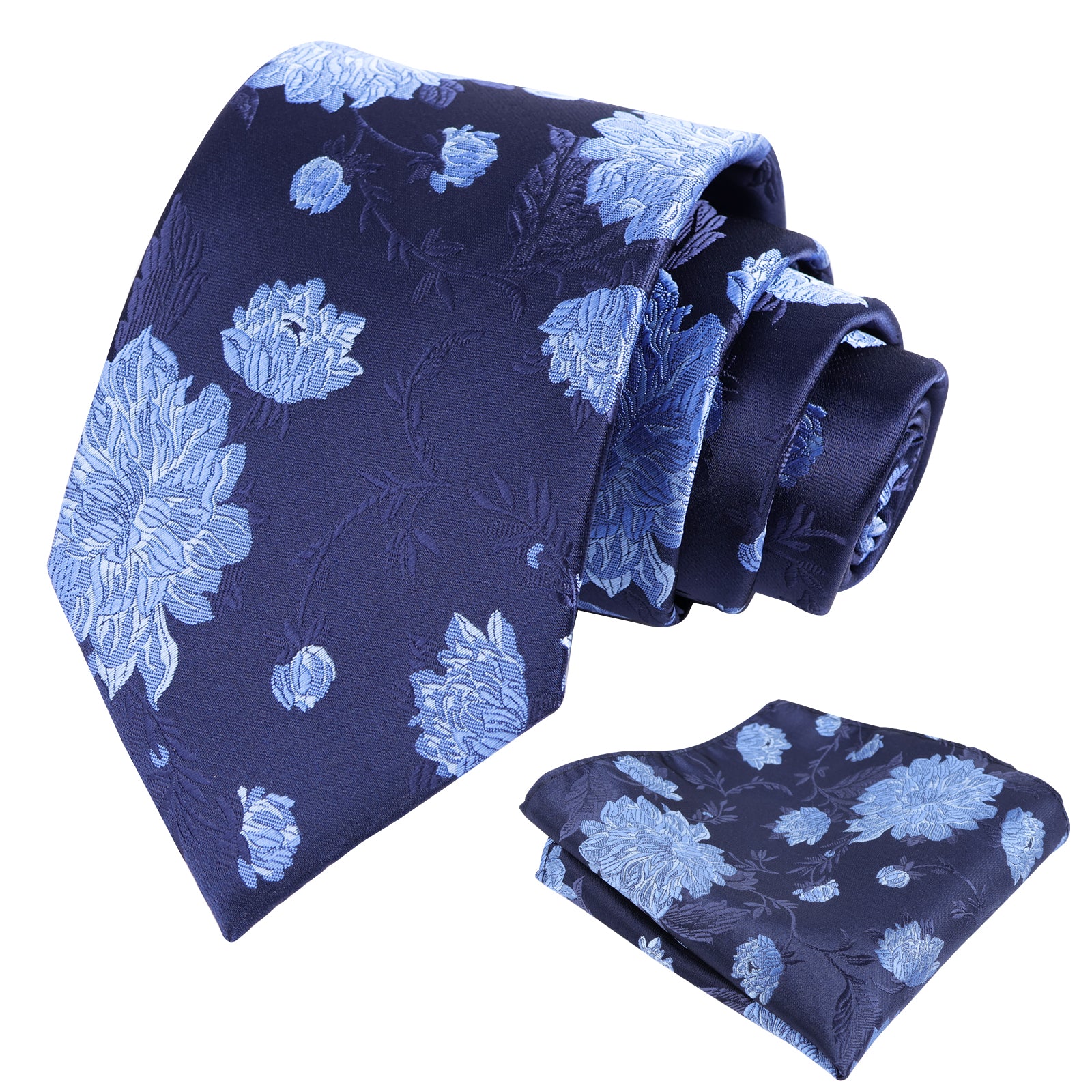 Mens 3.35inches Large Floral Pattern Necktie and Printed Pocket Square Set-159