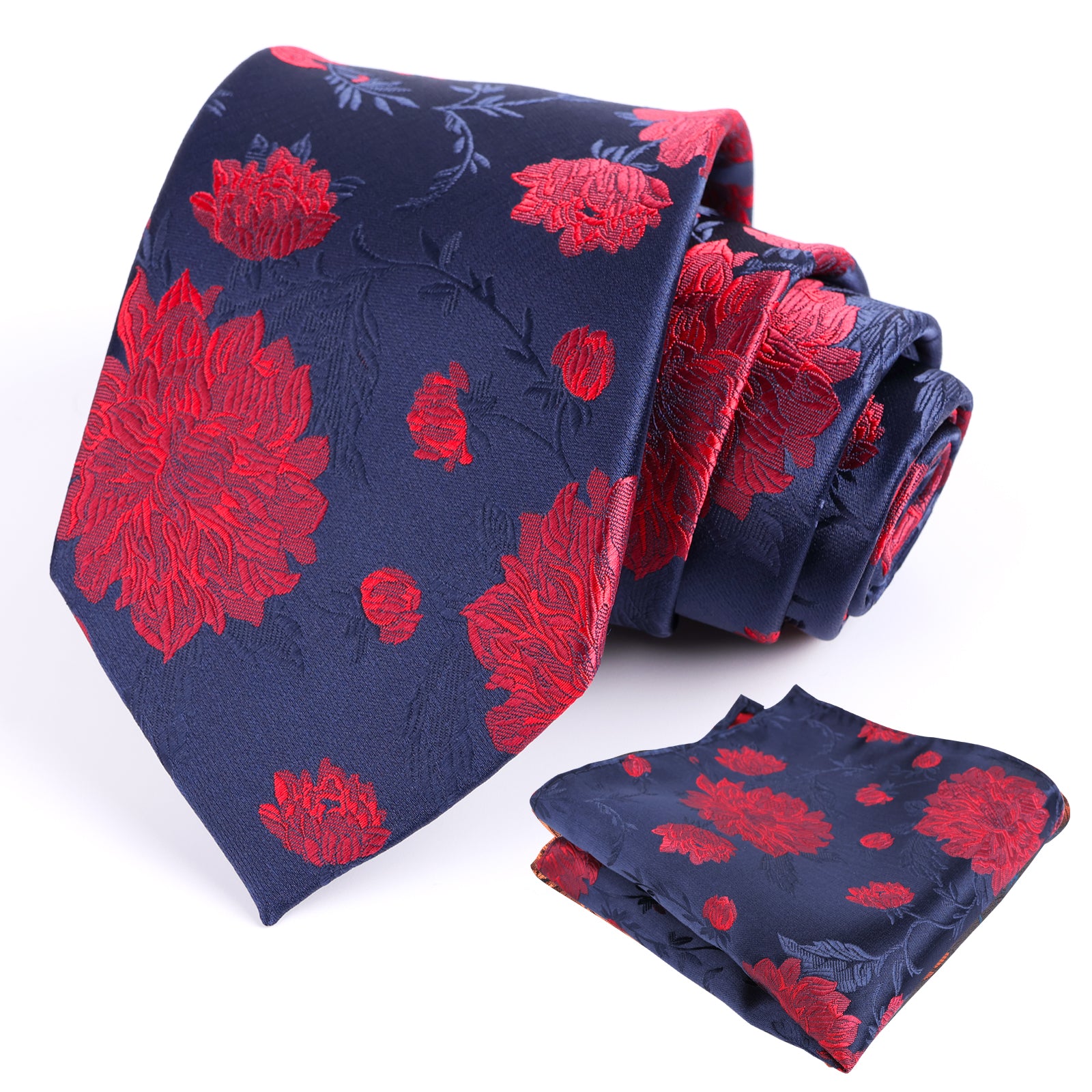 Mens 3.35inches Large Floral Pattern Necktie and Printed Pocket Square Set-159