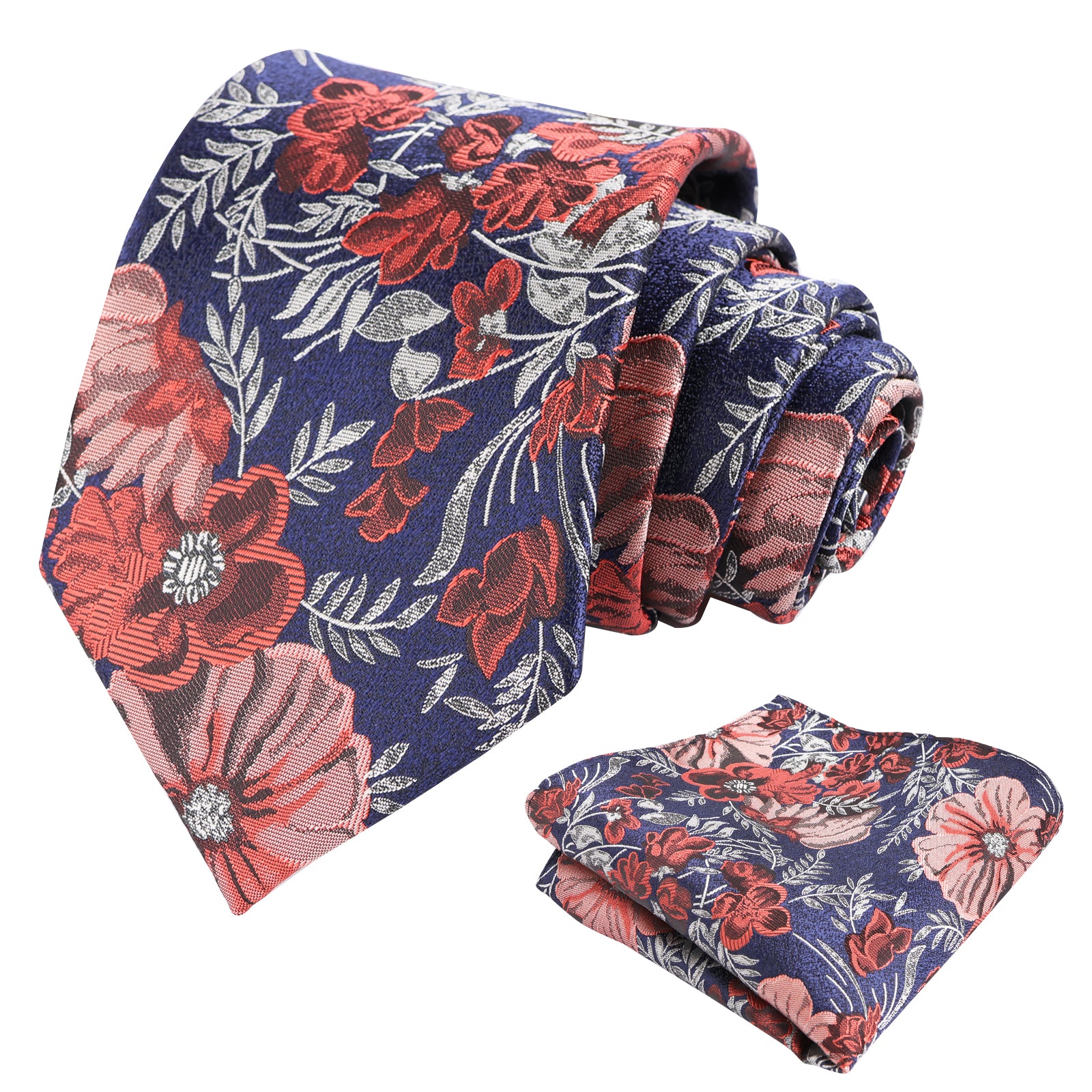 Mens 3.35inches Large Floral Pattern Necktie and Printed Pocket Square Set-159