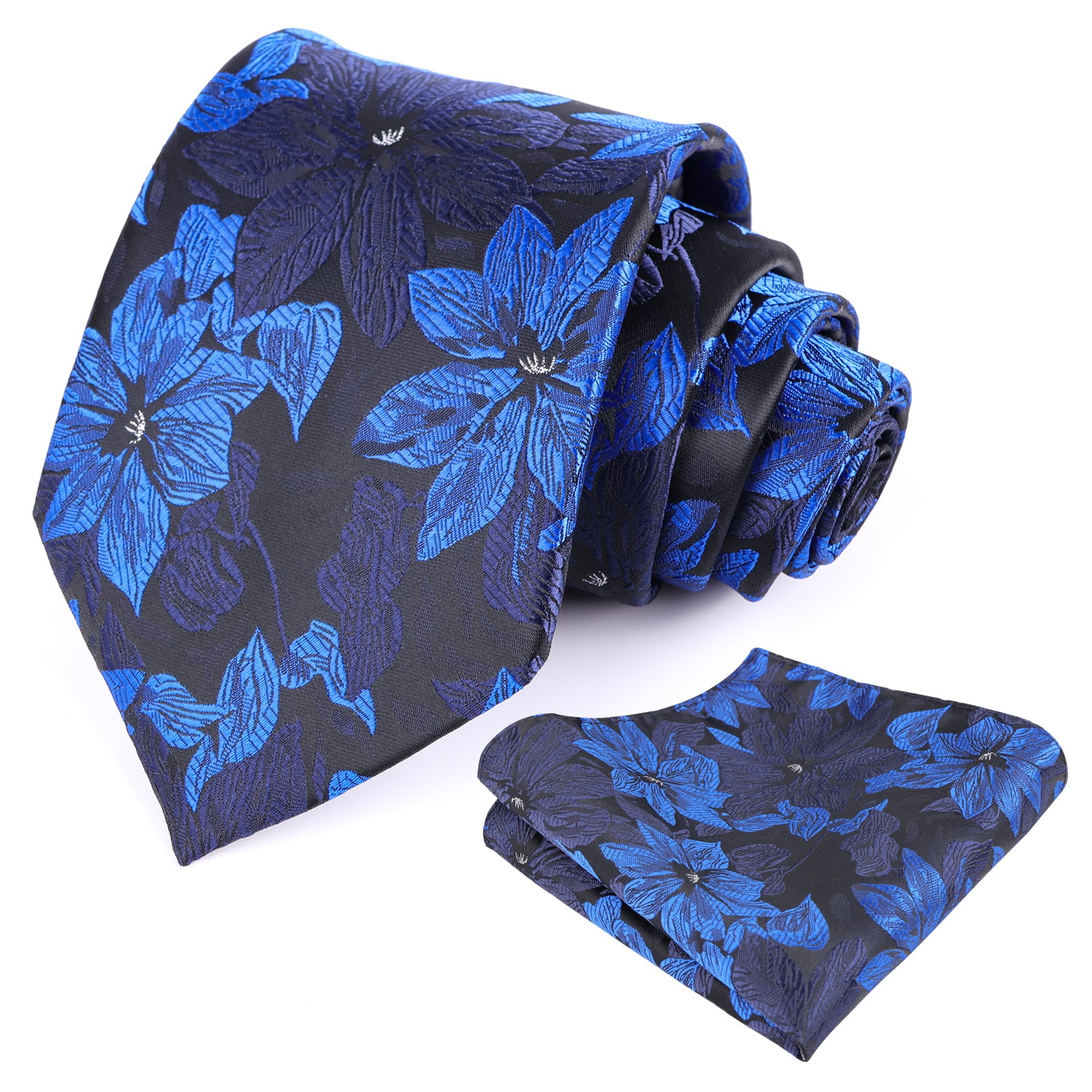 Mens 3.35inches Large Floral Pattern Necktie and Printed Pocket Square Set-159