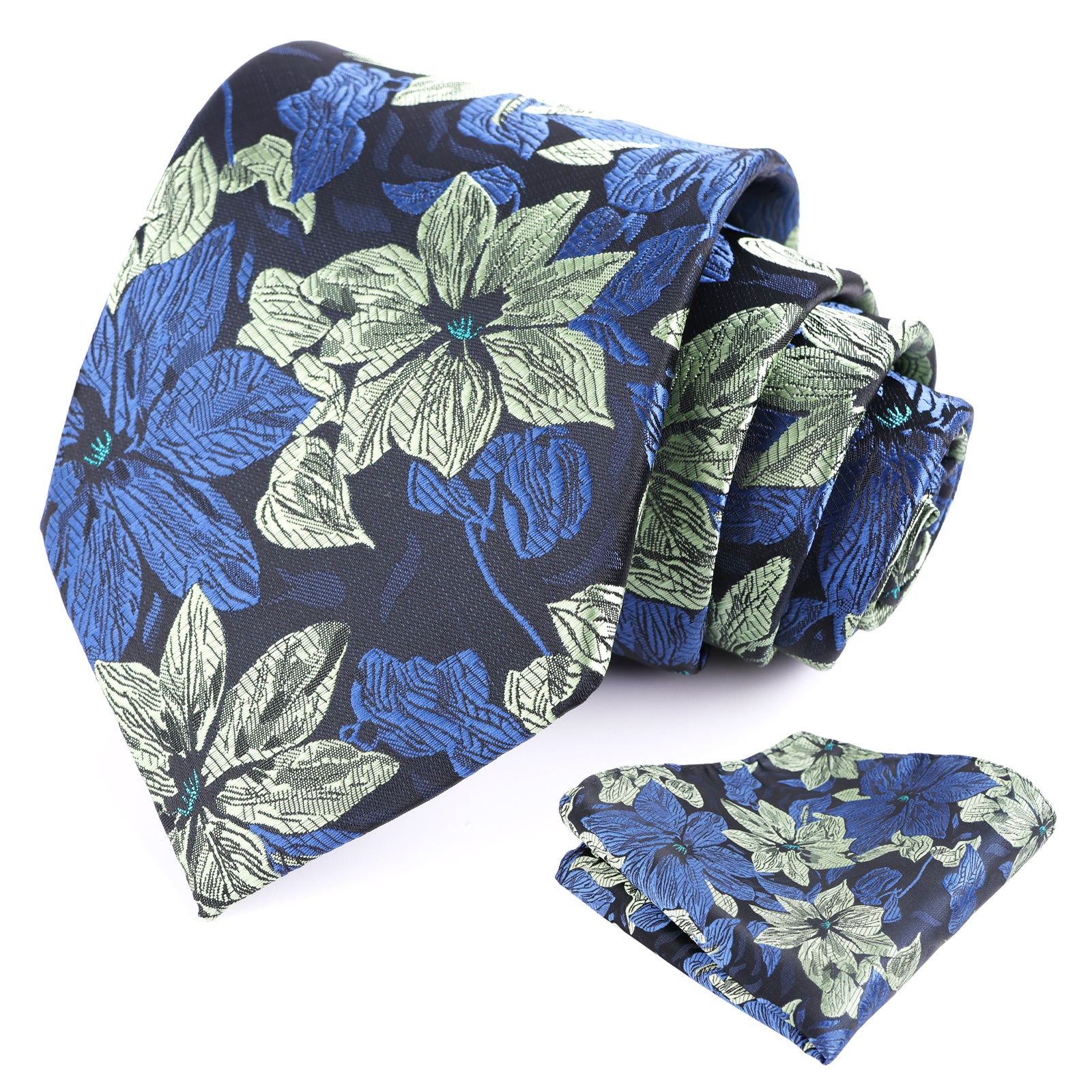 Mens 3.35inches Large Floral Pattern Necktie and Printed Pocket Square Set-159