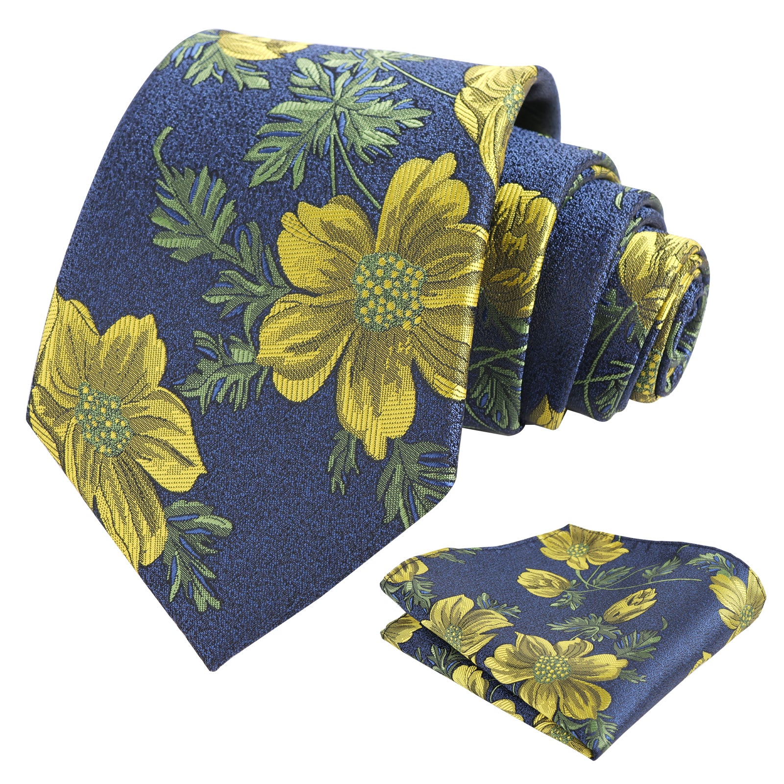 Mens 3.35inches Large Floral Pattern Necktie and Printed Pocket Square Set-159