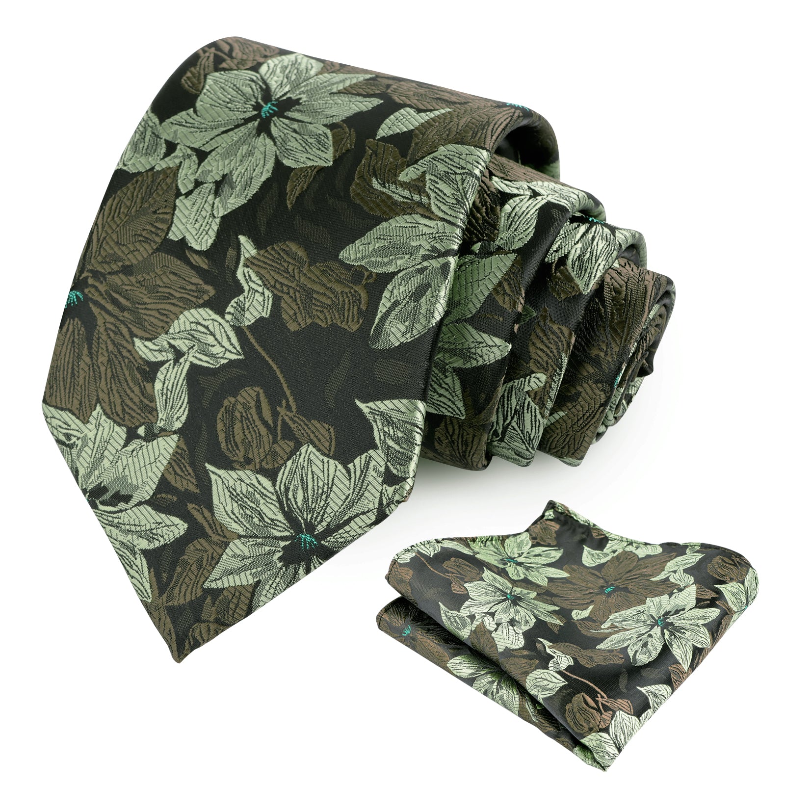 Mens 3.35inches Large Floral Pattern Necktie and Printed Pocket Square Set-159