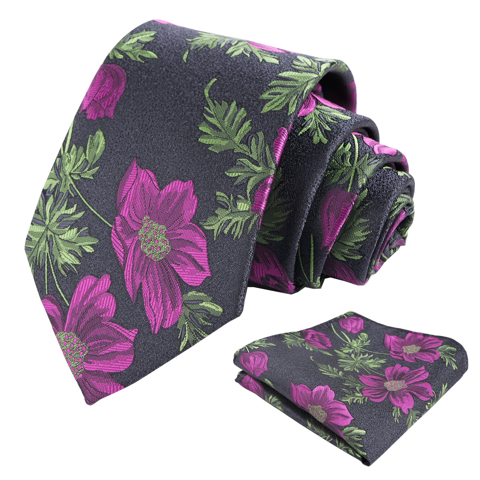 Mens 3.35inches Large Floral Pattern Necktie and Printed Pocket Square Set-159