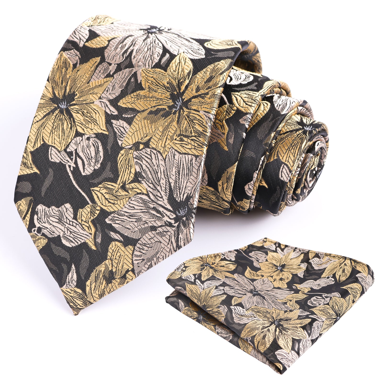 Mens 3.35inches Large Floral Pattern Necktie and Printed Pocket Square Set-159