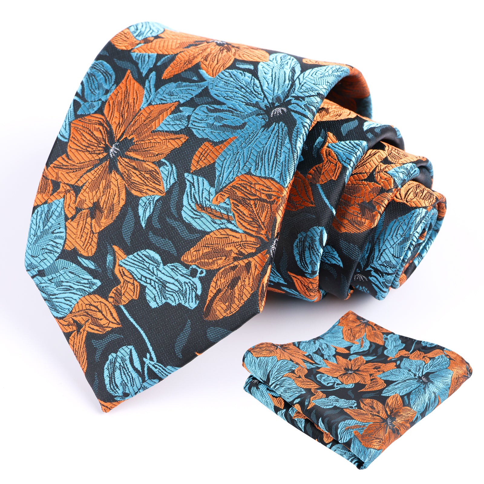 Mens 3.35inches Large Floral Pattern Necktie and Printed Pocket Square Set-159