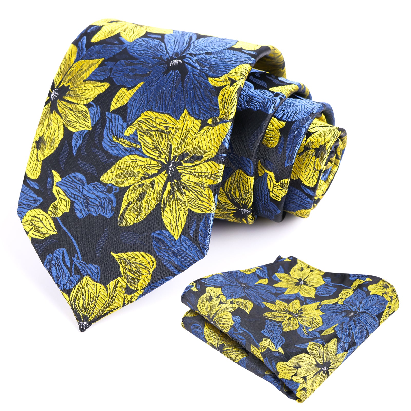 Mens 3.35inches Large Floral Pattern Necktie and Printed Pocket Square Set-159