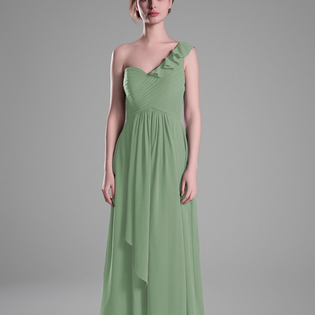 One-Shoulder Ruffle Pleated A-Line Dresses