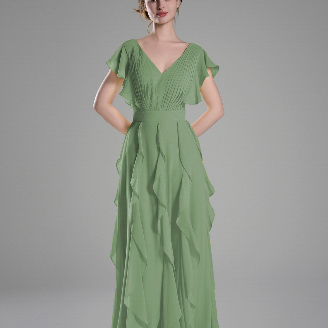 Flutter Sleeves Ruffle Detailing A-line Dresses