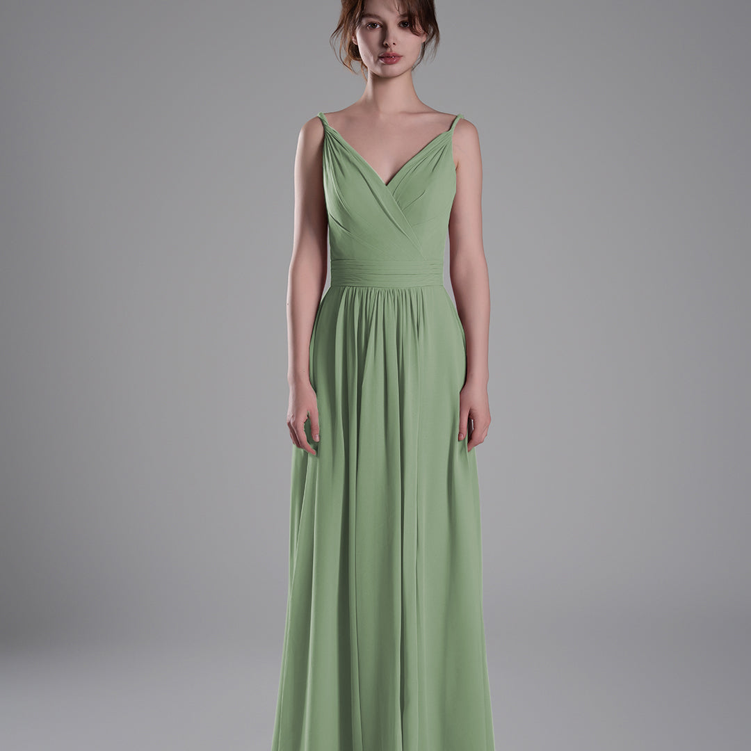 V-Neck Pleated Split A-Line Bridesmaid Dresses