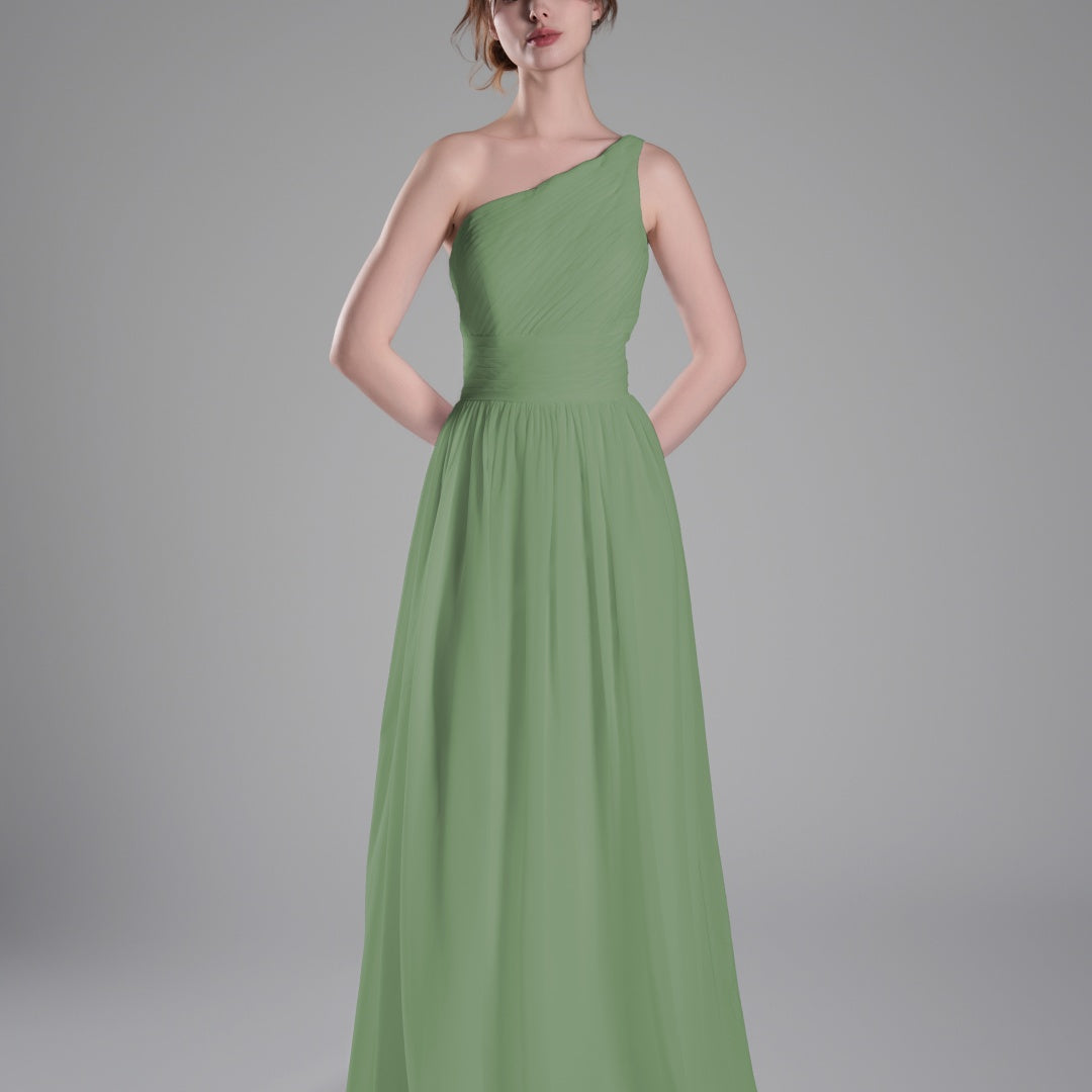 One-Shoulder Lace-Up Back Pleated A-Line Dresses