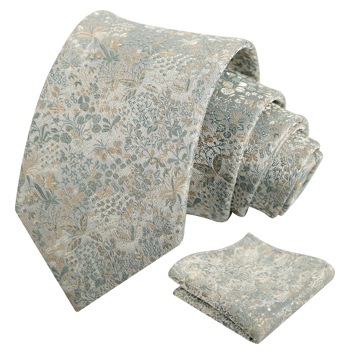 Mens Fresh Ditsy Floral Tie Set with Pocket Square for Spring Events-930