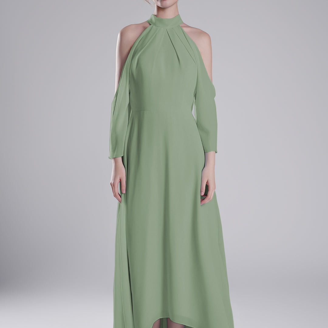 Back Tie Halter Neckline Tulle Long Sleeve Dresses